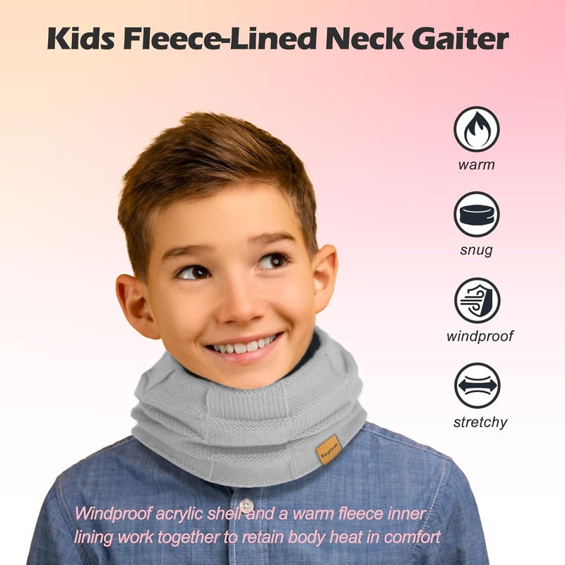 Vogium Kids Double-layer Knit Neck Warmer Gaiter | Thermal Fleece Face Cover for 6-14 Year Olds Boys Girls | Ski, Play - Image 2